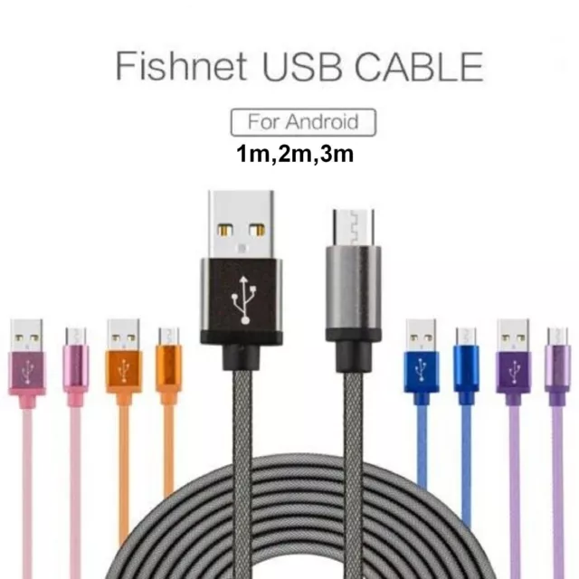 1M/2M/3M Fishing Net Braid Micro USB Fast Charging Cable Lead Android Phones AU