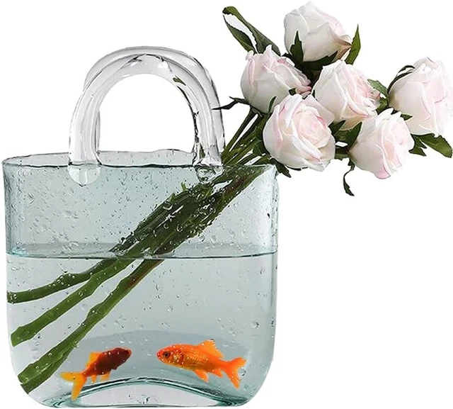 Glass Vase Fish Bowl, Handmade Flower Vase, Handbag Shape Clear Vase