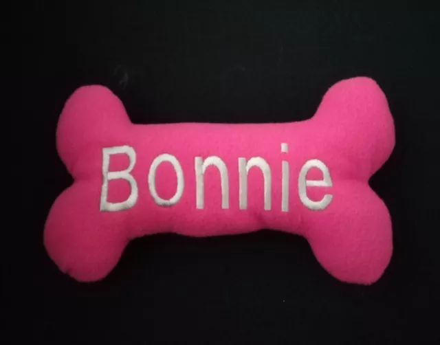 Personalised Embroidered Hot Pink Dog Toy w Squeak.Christmas stocking play fun