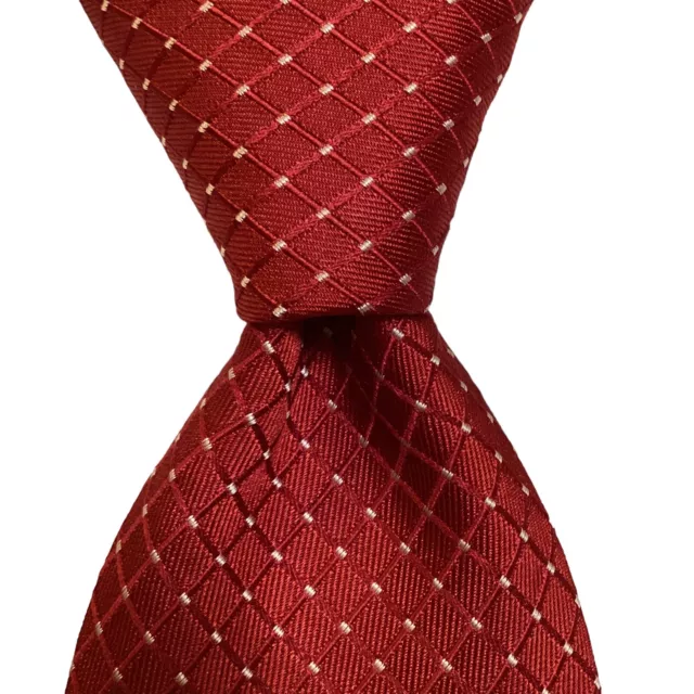 GIORGIO ARMANI Men's 100% Silk Necktie ITALY Designer Geometric Red/White EUC