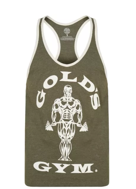 GOLD`S GYM Iconic Men Muscle Joe Sleeveless Workout Training Tank Vest Top KHAKI