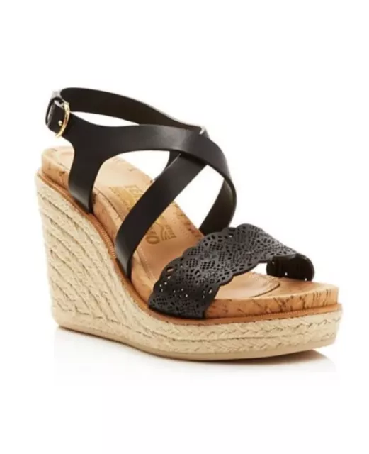 Salvatore Ferragamo Gioela Espadrille Wedge Sandals - Size 8 B Black PLS READ!