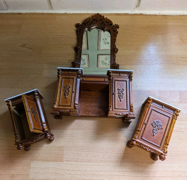 BESPAQ DOLLS HOUSE Miniature Quality Dressing Table & Bedside Tables