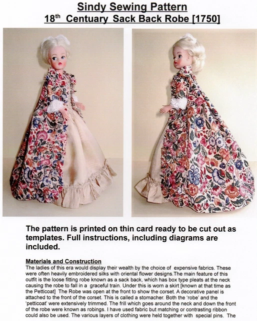 SINDY SEWING PATTERN for 18th century Sack Back Robe [1750] £4.45 ...
