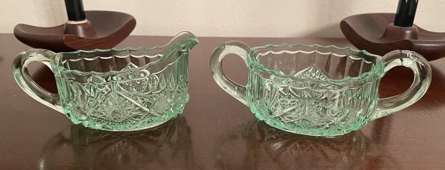 Vintage LE SMITH Heritage Green Uranium Glass EAPG Sugar And Creamer Set