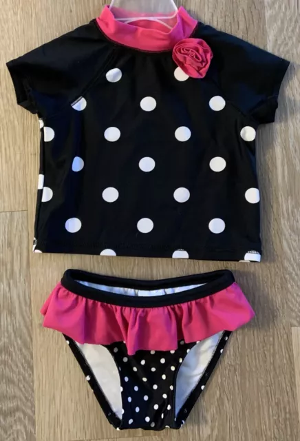 Circo Girl’s Size 18 Months Black & White Polka Dot Tankini With Pink Trim