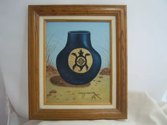 NAVAJO PAINTING JIMMY YELLOWHAIR Southwest Original Framed Painting Pot Turtle