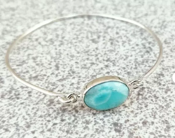 Larimar Gemstone Bracelet Handmade 925 Sterling Silver Beautiful Bangles MM 81