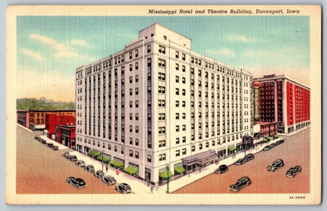 Davenport, Iowa - Mississippi Hotel & Theatre Building - Vintage Postcard