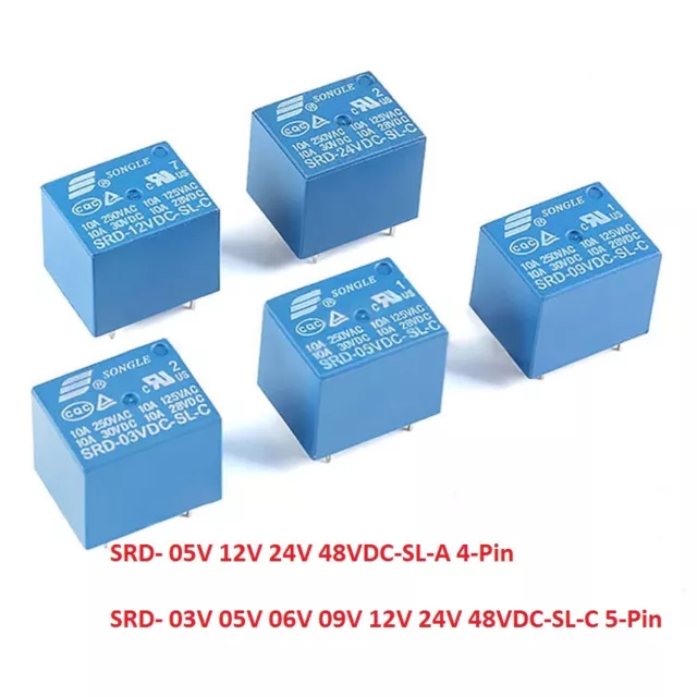 Mini Power Relays SRD-03V 05V 09V 12V 24V 48VDC-SL-A -SL-C 4Pin 5Pin 10A PCB