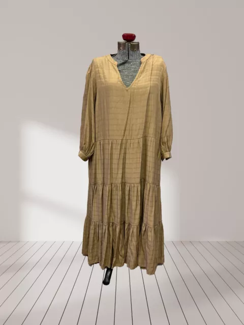 Womens Mustard Seed Tan Boho Dress Ruffles 3/4 Sleeve size L