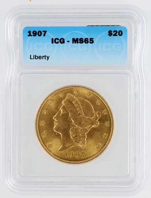 1907 Double Eagle ICG MS65 $20 Liberty Head Philadelphia Minted Coin