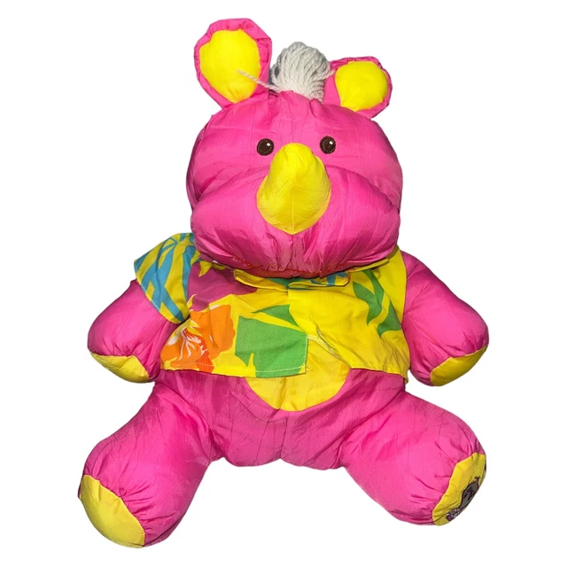 Fisher Price Plush Puffalump Pink Rhino Stuffed Animal Hawaiian Shirt 1987