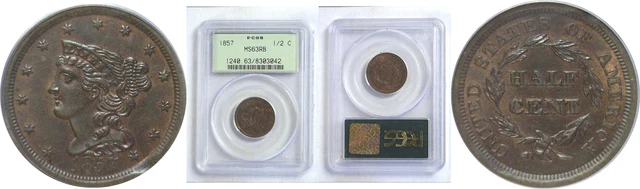 1857 Half Cent PCGS MS-63 RB