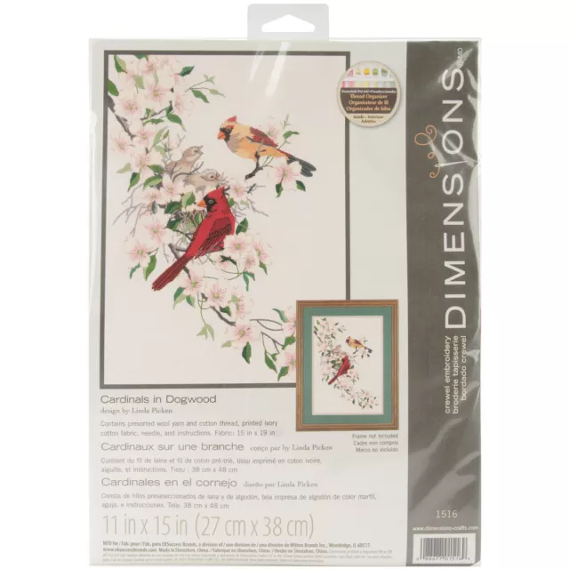 Dimensions Crewel Embroidery Kit 11"X15"-Cardinals In Dogwood 1516