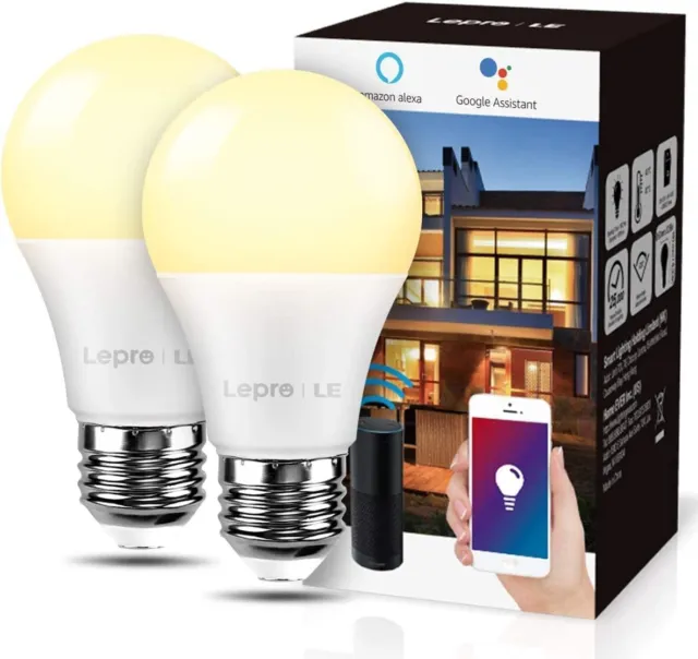 Lepro E27 intelligente Glühbirne, WiFi intelligente Glühbirne, funktioniert mit Alexa und Google Home,