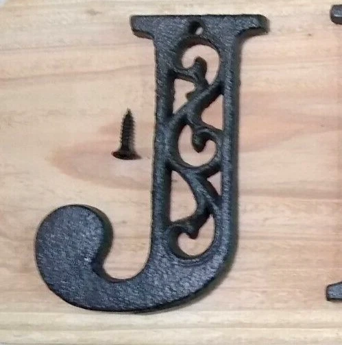 Alphabet House Letter  J  Antique Brown Cast Iron Metal 4.5" Indoor  Outdoor