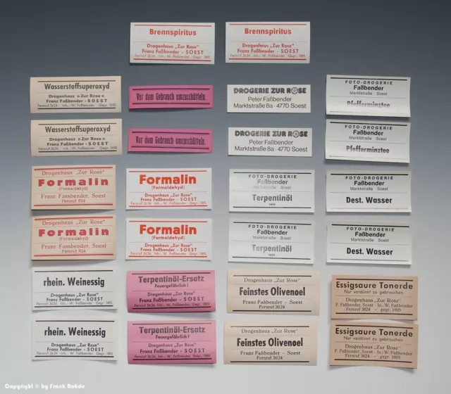 26 x Etiketten für Apotheken Flaschen aus SOEST um 1900-1970