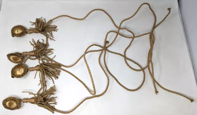 VTG MCM Gold Braided Rope Tassels Curtain Drapery 44" Tie Backs 4 Lot DH22
