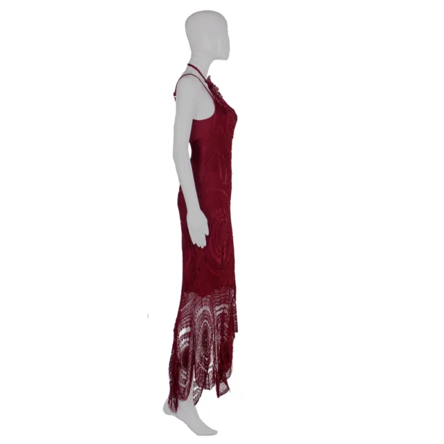 abito donna vestito griff alta moda couture brand uncinetto sexy strass rosso 42 8