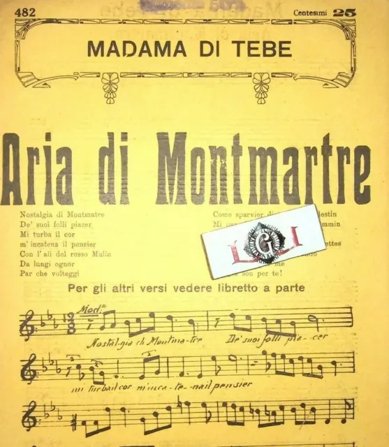 Spartito musicale ARIA DI MONTMARTRE Edizioni Emilio Gennarelli Napoli 1918