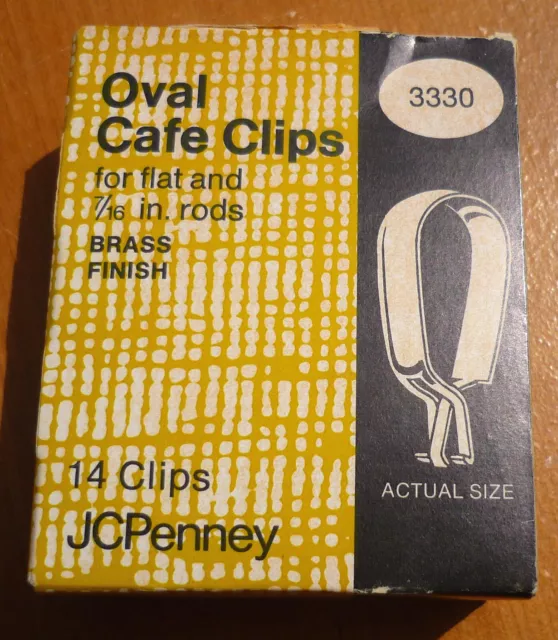 (14) Vintage JCPenney Brass 5/8" Clip-On Oval Cafe Curtain Rings Drapery Oblong