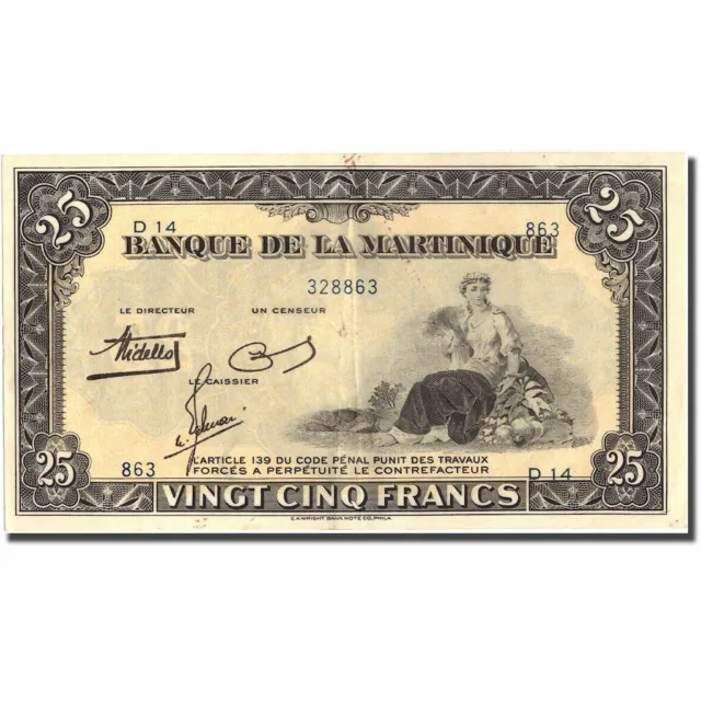 [#215618] Martinique, 25 Francs, Undated (1943-1945), AU(50-53), KM:17