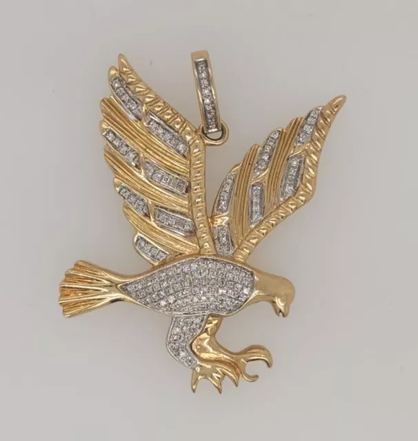 Gents 10kt Yellow Gold Pave' Diamond Eagle Pendant 1.0ctw Large 1.5" Charm