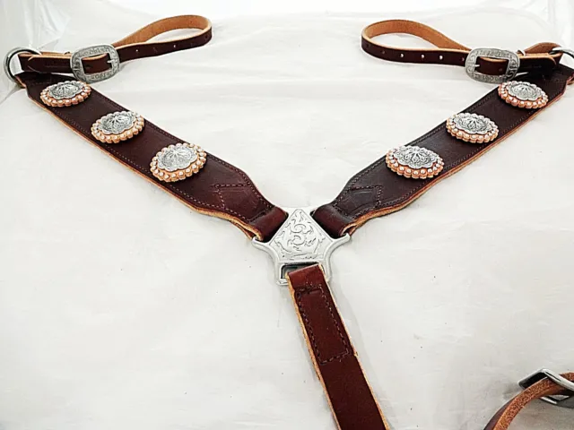 Rich Brown Harness Leather Breast Collar Jeremiah Watt Conchos Spots Horse Tack