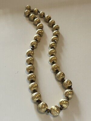 Vtg Hobe Signed Beaded Gold Engraved Bead Necklace Choker Style Jewelry Chain