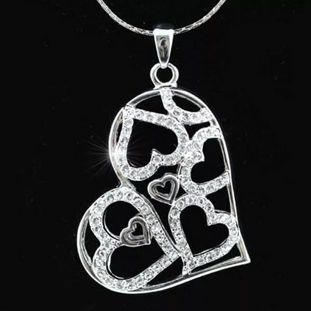 Kette Und Anhänger Herz 3D Mit Kristall Und Gold 18 Kt. Plattiert