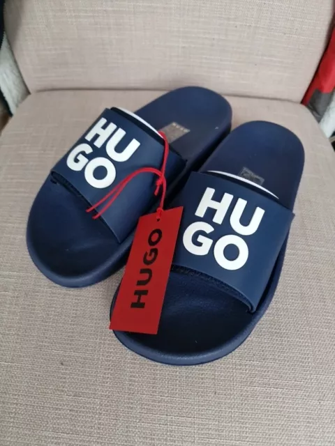 AUTHENTIC MEN'S HUGO BOSS SLIDERS/SANDALS Blue SIZE 7 new in box