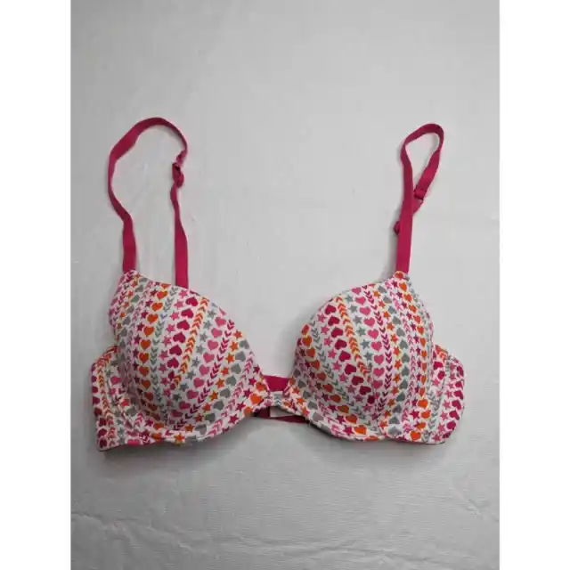 FLIRTITUDE SZ 32A My Fave Push Up Bra Pink and White Heart Print