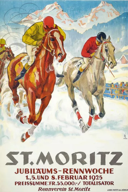 Repro Deco Affiche St Moritz Chevaux Jubile Ski Neige Sur Papier 310 Ou 190 Grs