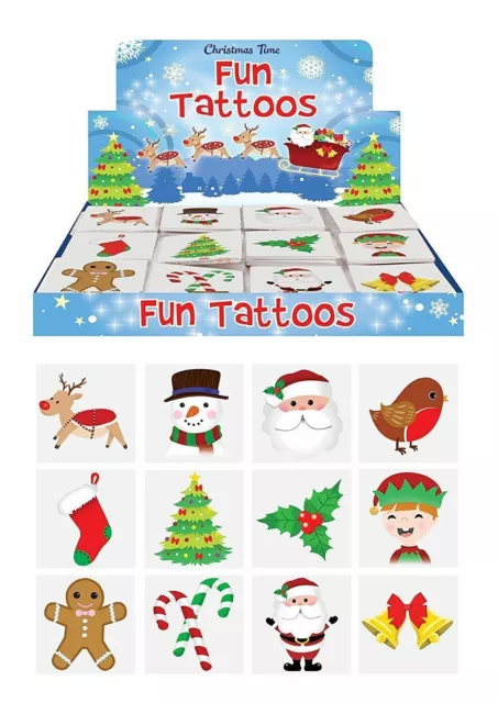 Christmas Temporary Tattoos Santa Snow Sledge Elf Reindeer Party Filler 4cm 12pc