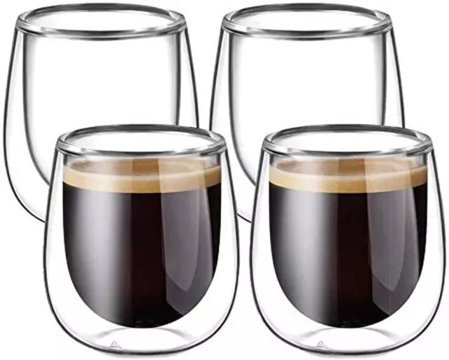 4pz 120Ml Tazza Caffè Doppio Vetro Borosilicato, Doppia Parete Trasparente