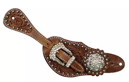 Showman Ladies Tooled Leather Spur Straps w/ Crystal Rhinestone Hardware &