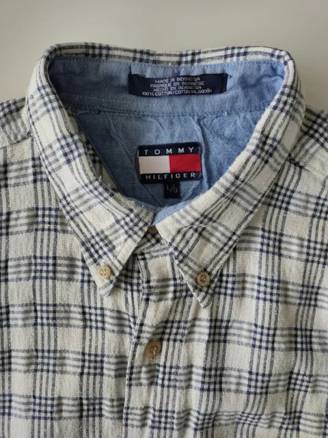 Men's Tommy Hilfiger Size Large L Long Sleeve Shirt White Checked