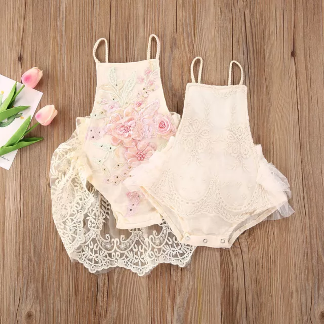 Newborn Baby Girl Lace Ruffle Romper Jumpsuit Bodysuit Summer Outfit Clothes