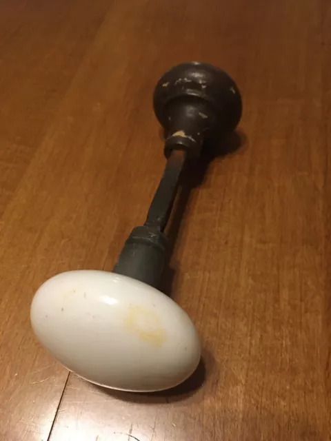 Antique Solid White Porcelain And Brass Bronze Closet Door Knob Handle