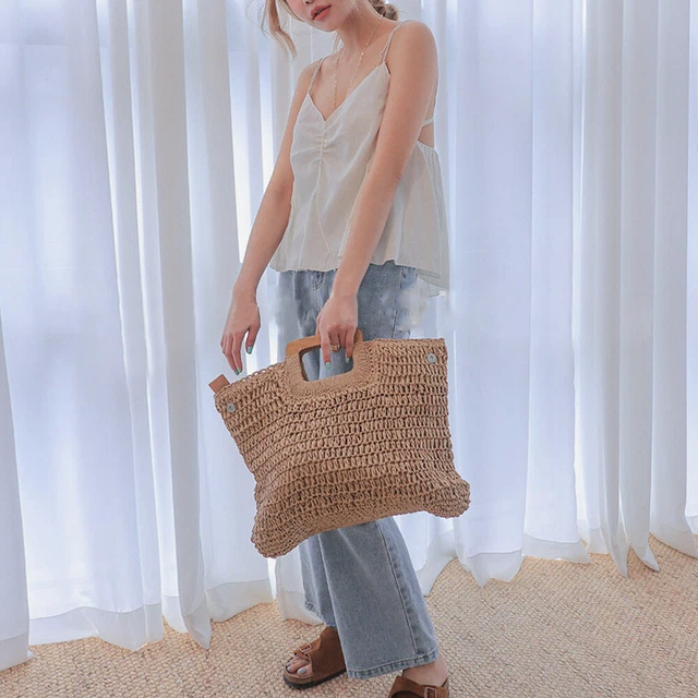 Women Straw Shoulder Bag Summer Beach Holiday Knitted Totes Handbags for Girls F 5