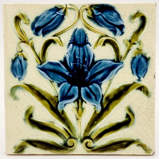 Art Nouveau Fireplace Majolica Tile Floral Design C1903 Corn Bros AE3