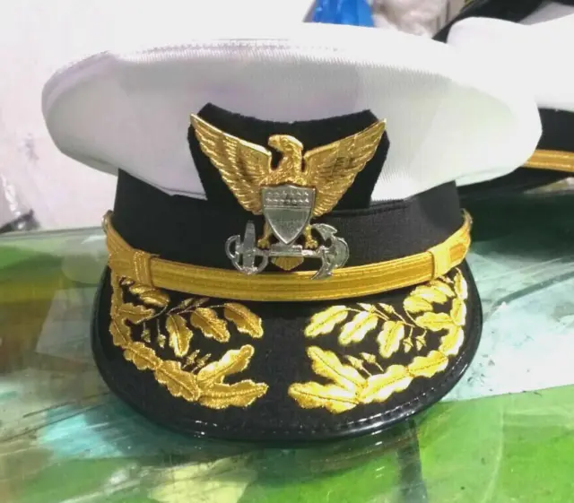 US Coast Guard Cap White Complete CPT/CDR Officer Dress Service Hat Uniform