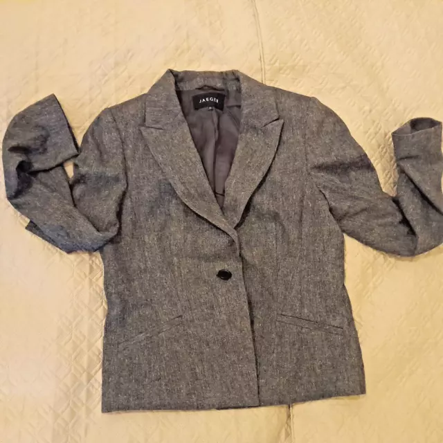 JAEGER Size UK 10 Wool  mix Smart tailored women's lined jacket. Grey