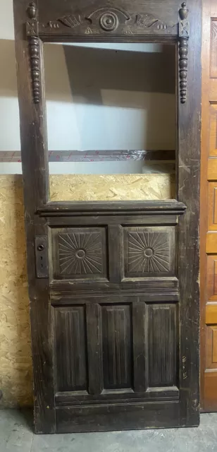 Antique Early To Mid 19th C. Glass & Wood Panel Door