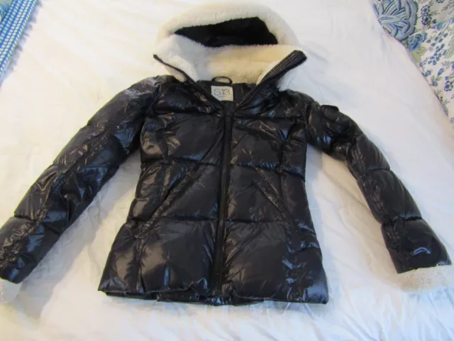 S13 NYC Womens Sherpa Trim Black Removable Hood Full Zip Puffer Coat Size XS