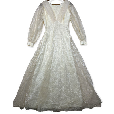 Vintage Lace Wedding Dress Womens Size Small Ivory Full Length Long Sleeve