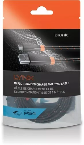 BIONIK BNK-9001 PS4 Lynx Controller Charge & Sync Cable - 10 FT Tangle Free [New