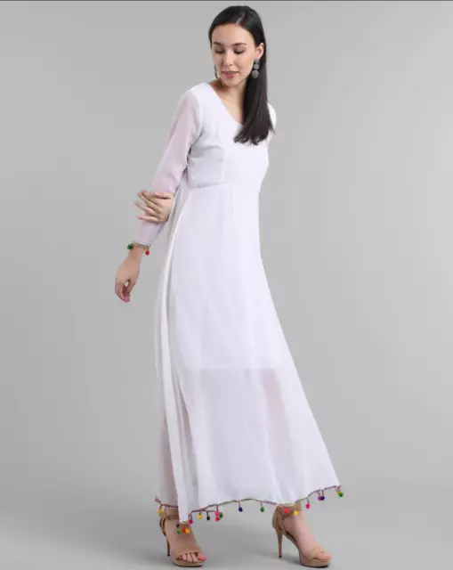 Lovely White Georgette Dress Long Readymade Kurtis Women Kurta Top Ethnic Gowns