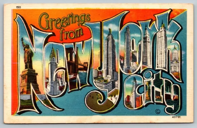 Large Letter Greetings From   New York City  Postcard